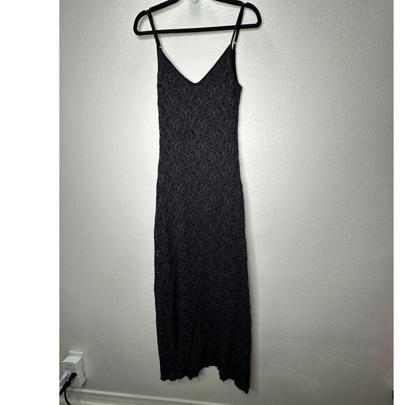 Milo Black & Deep Purple Lace Floral Crochet VNeck Strappy Maxi Dress P - Picture 4 of 12